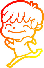 warm gradient line drawing cartoon happy boy