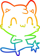 rainbow gradient line drawing cartoon happy cat karate kicking