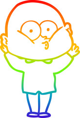 Fototapeta premium rainbow gradient line drawing cartoon bald man staring