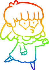 rainbow gradient line drawing cartoon whistling girl