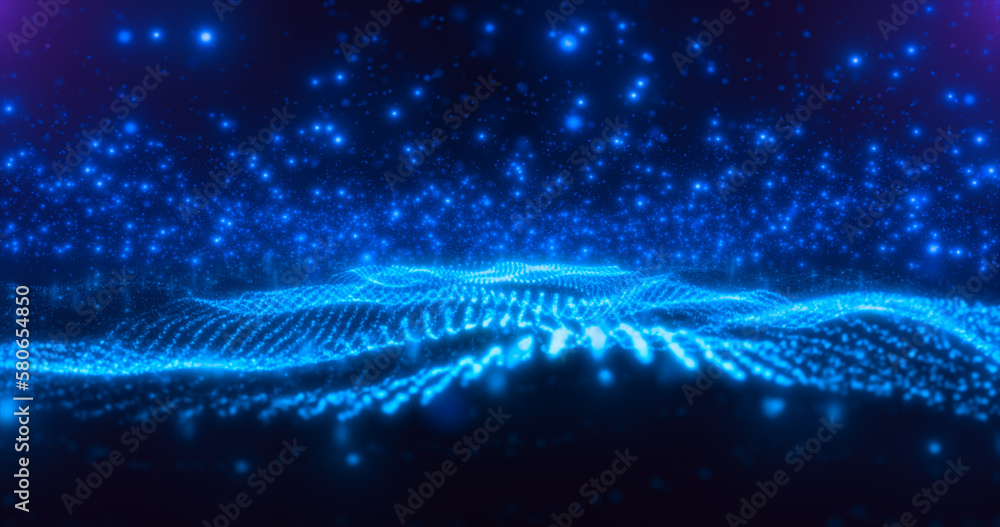 Aufkleber abstract blue waves lines from particles and dots of energetic magic with glow effect and blur bokeh
