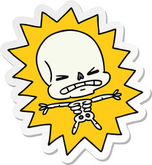 sticker cartoon of a scary skeleton