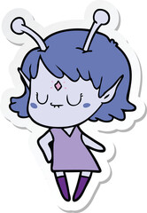 sticker of a cartoon alien girl