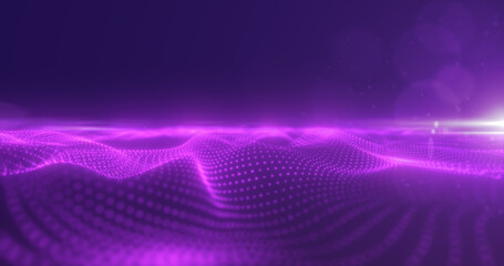 Abstract purple energy surface with magic waves of particles and points with an endation background of blur and glow with an abstract background