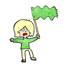cartoon woman waving green flag