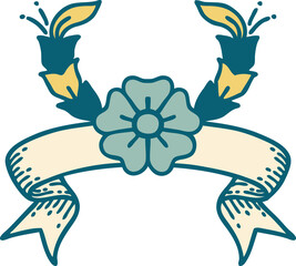 tattoo with banner of a decorative flower