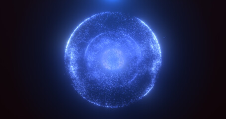 Abstract round blue sphere glowing energy magic molecule