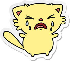 sticker cartoon of cute kawaii crying cat