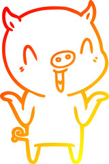 warm gradient line drawing happy cartoon pig