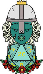 orc fighter character with natural twenty dice roll illustration