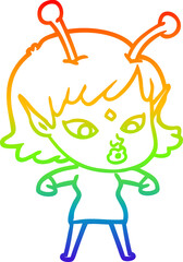 rainbow gradient line drawing pretty cartoon alien girl