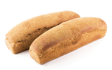 Petite sprinkling flour bread lies on a white background