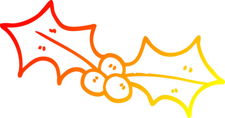 warm gradient line drawing cartoon christmas holly