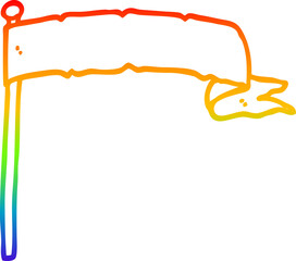 rainbow gradient line drawing cartoon waving white banner flag