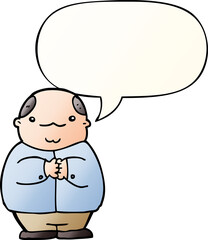 cartoon balding man and speech bubble in smooth gradient style