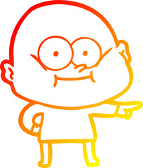 warm gradient line drawing cartoon bald man staring