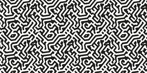 Fototapeta premium Wallpaper with seamless texture black and white labyrinth