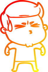 warm gradient line drawing cartoon frustrated man