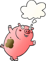 funny cartoon pig and thought bubble in smooth gradient style