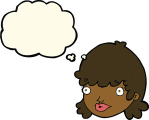 cartoon staring girl with thought bubble