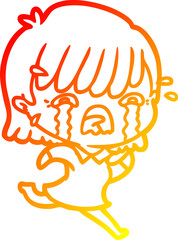 warm gradient line drawing cartoon girl crying