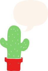 cartoon cactus and speech bubble in retro style
