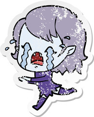 distressed sticker of a cartoon crying vampire girl