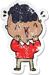 distressed sticker of a cartoon happy boy surprised