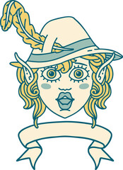 elf bard character face with banner illustration