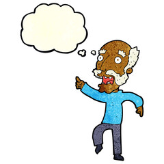 cartoon frightened old man with thought bubble