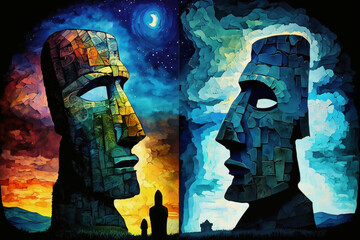Easter Island, stary night Generative AI
