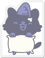 tired cartoon cat with pillow sticker