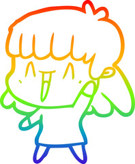 rainbow gradient line drawing cartoon happy girl