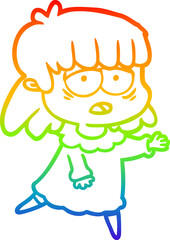 rainbow gradient line drawing cartoon tired woman