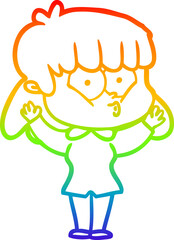 rainbow gradient line drawing cartoon whistling girl