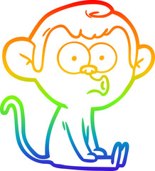 rainbow gradient line drawing cartoon hooting monkey