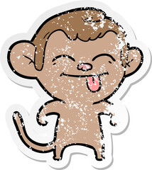 distressed sticker of a funny cartoon monkey