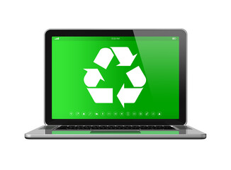 Laptop with a recycling symbol on screen. environmental conservation concept
