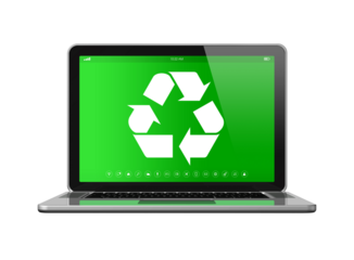 Laptop with a recycling symbol on screen. environmental conservation concept