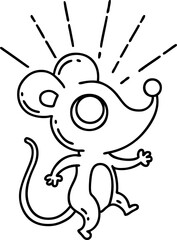 traditional black line work tattoo style mouse character