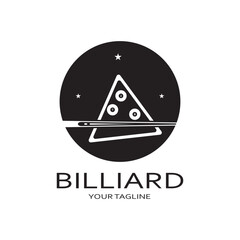 simple billiards logo template illustration with billiard balls and sticks,design for billiards booth,billiards business,bills competition,mobile billiards game,app,badge,billiards sport,vector