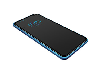 Blue smartphone mockup isolated on transparent background. 3D render - 580656853