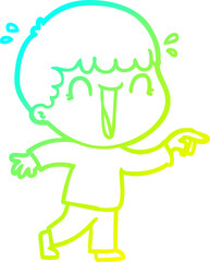 cold gradient line drawing laughing cartoon man pointing