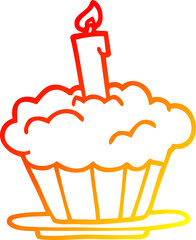 warm gradient line drawing cartoon birthday cake