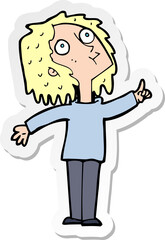 sticker of a cartoon curious woman