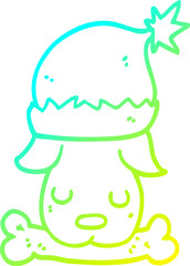 cold gradient line drawing cartoon christmas dog with bone