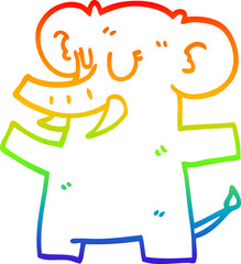rainbow gradient line drawing cartoon standing elephant