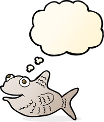 cartoon happy fish with thought bubble