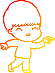 warm gradient line drawing happy cartoon boy