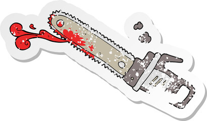 retro distressed sticker of a cartoon bloody chainsaw